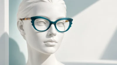 GLARE Melania optical frame — white mannequin campaign hero